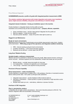 SCHNEEBERGER presents a profile rail guide with integrated position measurement at EMO SCHNEEBERGER presents a profile rail guide with integrated position measurement at EMO